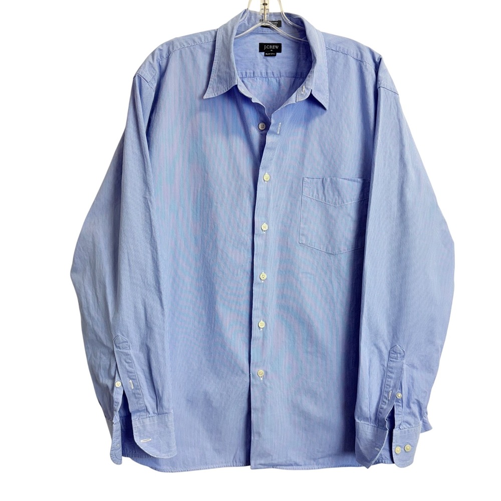 J.Crew Mens‎ XL Blue Micro Stripe 80s 2-Ply Cotton Button Down Shirt Long Sleeve